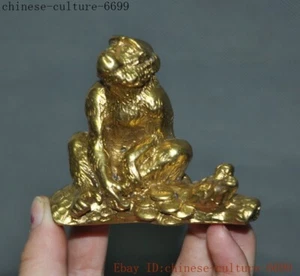 3'' brass Chinese Zodiac wealth animal monkey coin money currency Art statue - Picture 1 of 6