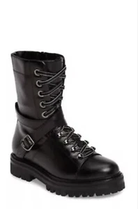 VALENTINO GARAVANI Rockstud BLACK LEATHER COMBAT BIKER BOOTS EU 40.5, 10.5 - Picture 1 of 12