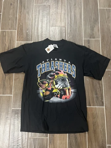 Vintage Atlanta Thrashers NHL Hockey Team Black Graphic T-Shirt Size Large NWT Cover