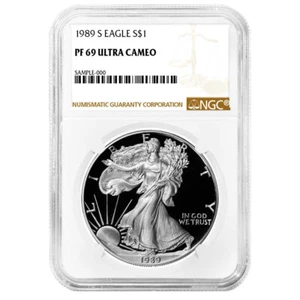 1989-S Proof $1 American Silver Eagle NGC PF69UC Brown Label - Picture 1 of 2