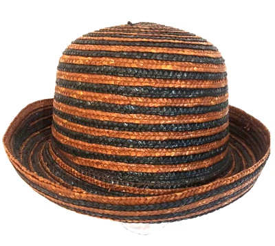 Sombrero de paja para mujer talla única bronce negro rayas ala curva abatible Foto 1 de 4