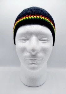 Hand Knitted Men Designer Look Rasta Skull Cap Black - Picture 1 of 2