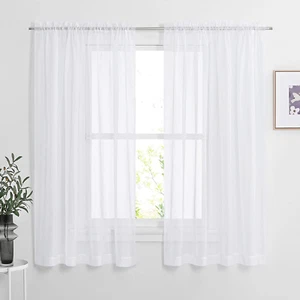 White Sheer Curtain W60 X L63 2 Panels Rod Pocket Voile Airy for Bedroom - Picture 1 of 12