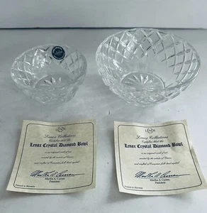 Lenox Crystal Diamond Bowl Set Candy Nut Dishes Czech Republic Set Of 2 - Picture 1 of 10