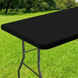 Smiry Rectangle Tablecloth, Elastic Fitted Flannel Backed 30*96 inch, Black - Picture 1 of 7