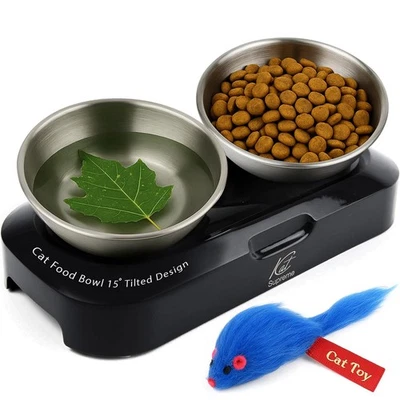 - Cuenco de comida para gatos | Cuencos para gatos de interior | Juego de 2 cuencos de acero inoxidable, ... Foto 1 de 4