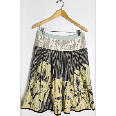 Falda boho CAbi 917 para mujer línea A Treasure floral a rayas bordada plisada talla 6 Foto 1 de 4