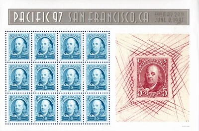 USA 1997 FRANKLIN PACIFIC '97 SAN FRANCISCO SOUVENIR SHEET 12 STAMP 50 CENT MNH - Image 1 of 4