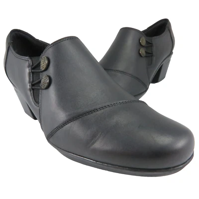 Clarks EMSLIE WARREN Mocasines Mujer Talla 10M Cuero Negro Shooties 2.25" Tacones Foto 1 de 4