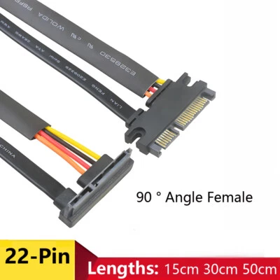 SATA 3.0 Data Power Combo Extension Cable 7Pin + 15Pin Male to Female 90 ° Angle - Image 1 of 4