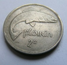 1962 Irish Two Shilling Ireland Florin Coin Old Vintage 2s Leaping Salmon Harp