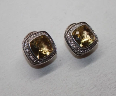 Pendientes David Yurman Esterlina 11mm Limón Citrino Albión Diamante Halo [034GRA] Foto 1 de 4