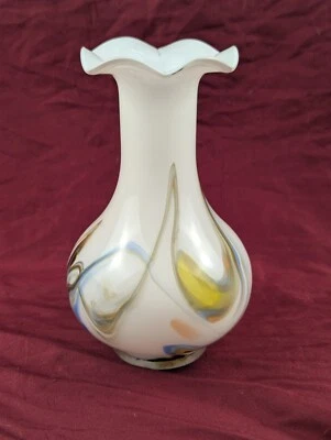 Vintage Art Glass Vase by DALIAN & Co Snowflakes Design 9in Tall Swirls - Image 1 of 4