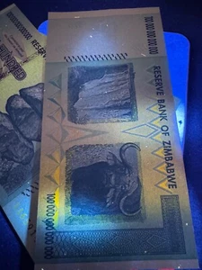 10 X Authentic Zimbabwe 100 Trillion Dollars Banknotes, Superb Currency, AA/2008 - Picture 1 of 10