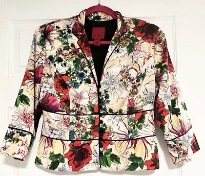 Vintage Tomato Girl Fall Blazer Womens 10 Multicolor Silk Crop Going Out Career - Image 1 of 4