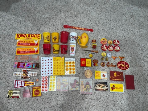 Lot Vintage ISU Iowa State Cyclone Pins Patches Schedules Season Ticket Stubs ++ Cover