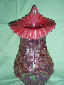 Large Fenton Cranberry Opalescent Poppy Show/ JIP Vase Iridized - Picture 1 of 3