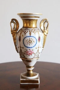 vaso impero biansato porcellana dorato XIX secolo 1800 francese antico - Foto 1 di 24