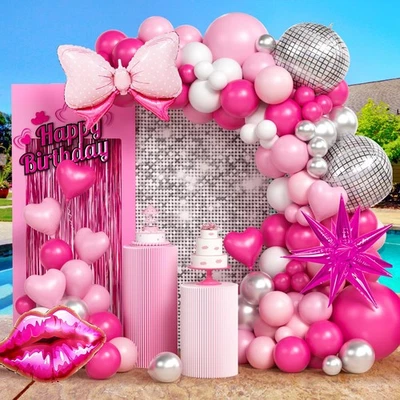 121 Decoraciones de Fiesta Rosa Caliente Suministros de Cumpleaños Globo Rosa Guirnalda Arco Ki... Foto 1 de 4