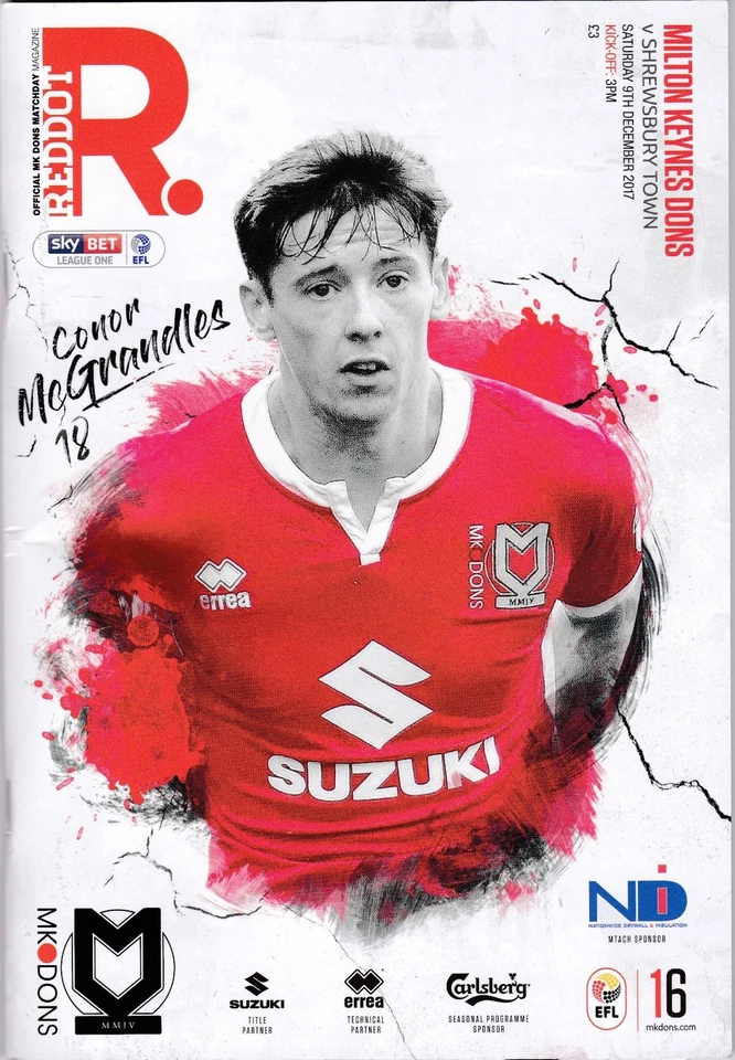 MK Dons v Shrewsbury Town. Season 2017-18. Ref: A3Y 6603 NM (2)c - Image 1 of 1