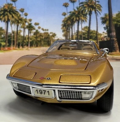 Corvette LS6 1971 Franklin Mint cupé de fibra de vidrio capó de guerra amarillo 1:24 raro Foto 1 de 4