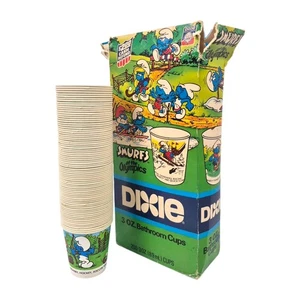 77 Vintage Smurfs at the Olympics Box of 3 oz. Dixie Paper Wax Bathroom Cups - Picture 1 of 13