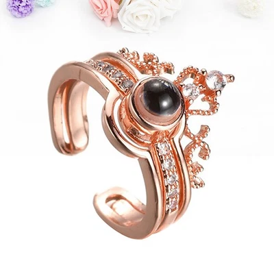  2 in 1 Fashion 100 Language of I Love You Anello di proiezione Zircone Corona a - Immagine 1 di 4