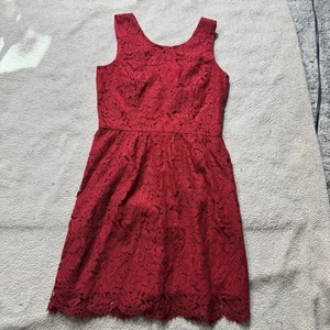 Loft Outlet Dress Womens 2 Petite Ann Taylor Red Floral Lace Sleeveless Zip NEW - Picture 1 of 13