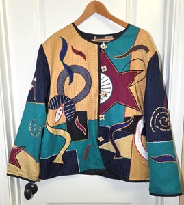 Vtg Maggie Barnes Jacket, Art To Wear Abstract India Embroidered 3XL - Picture 1 of 13