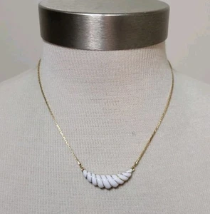 Vintage Avon Milk Glass Spiral Pendant Necklace Goldtone 16" Long - Picture 1 of 6