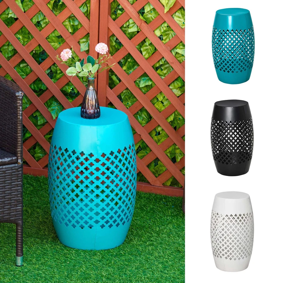 Mesa auxiliar redonda de acero para jardín exterior e interior Outsunny, tambor hueco Foto 1 de 1