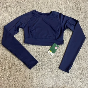 HALARA Play It My Way Solid Thumb Hole Cropped Yoga Sports Top Patriot Blue MED. - Picture 1 of 8
