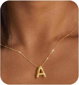 Gold Initial Necklaces for Women Teens Gifts Trendy Stuff Bubble Letter Pendant  - Picture 1 of 12