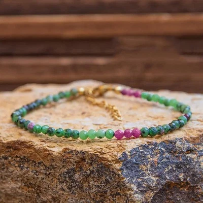 Natural Ruby Zoisite Crystal Beads Dainty Healing Minimalist Stacking Bracelet - Image 1 of 4