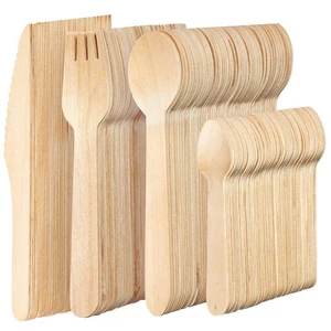 MATANA 200 Pack 100% Natural Disposable Wooden Cutlery Set (50 Forks, 50 Kniv... - Picture 1 of 7