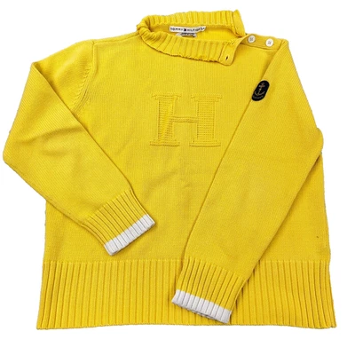 Tommy Hilfiger свитер женщин большой желтый коренастый трикотажа H логотип ребристый насмешливый женщины - Изображение 1 из 4