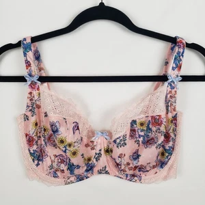 Reggiseno Figleaves 32G sfoderato ferretto copertura completa bordo pizzo rosa floreale Chloe - Foto 1 di 12