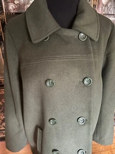 J.Jill Olive Green Wool Blend Double Breasted Pea Coat Size Large Petite Excel - Picture 1 of 7