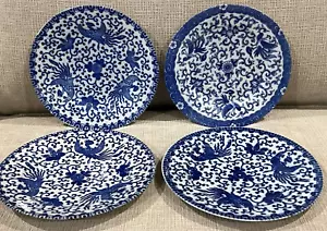 Japan Phoenixware Phoenix Bird Blue and White Flower Vine Plates Set Of 4 - Picture 1 of 5