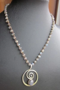 Labradorite Necklace Sterling Silver Pendant Handmade Spiral Peasant Princess - Picture 1 of 10