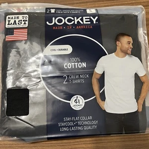 Jockey Men Cool Durable Cotton Crew Neck 2 Pack T-Shirt Black Size Small 34-36 - Picture 1 of 9