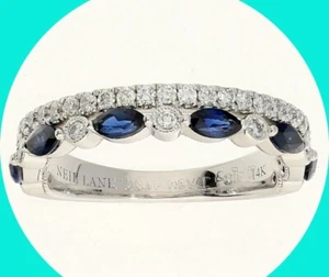 Neil Lane Natural Diamond Sapphire Wedding Band Ring .75CT H Color 14KWG 4MM - Imagen 1 de 9