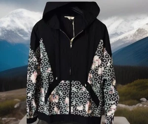 ENTRO WOMENS BLACK FLORAL INFUSED HOODED ZIP UP JACKET SIZE SMALL NEW WITH TAGS - Picture 1 of 10