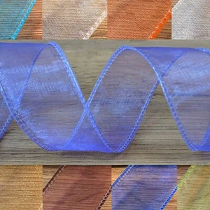 WIRED ORGANZA RIBBON 32MM WIDE Coloured See Through Clear Fabric Trim Cut Per 1M - Picture 1 of 32