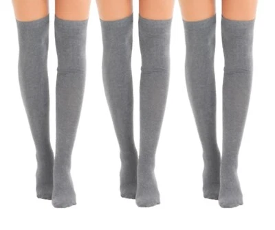 Três pares de algodão cinza rico sobre o joelho meias tamanho do pé 4-7 Escola de cosplay - Imagem 1 de 2