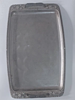 Vintage Ornate Metal Serving Tray with Floral Border – Elegant Decorative Servin - Image 1 of 4