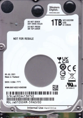 WD  WD10SDRM-59AEVS0 s/n: WX92A4  JUL / 2021 1TB USB-C  2.5" HDD 7216 - Image 1 of 2
