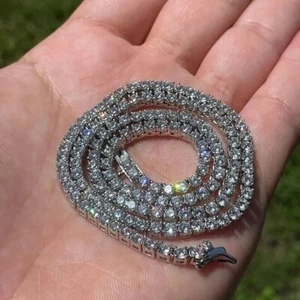 18.50Ct Round-Cut Real Moissanite 3MM Tennis Fancy Necklace 14k White Gold Over - Picture 1 of 7