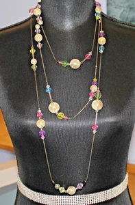 Vintage Long Chain Necklace with Multi-Color Beads - Picture 1 of 5
