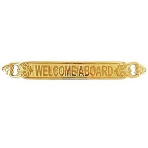 Welcome Aboard Polished Brass Sign Nautical Boat Beach House Decor 11 inch - Picture 1 of 4